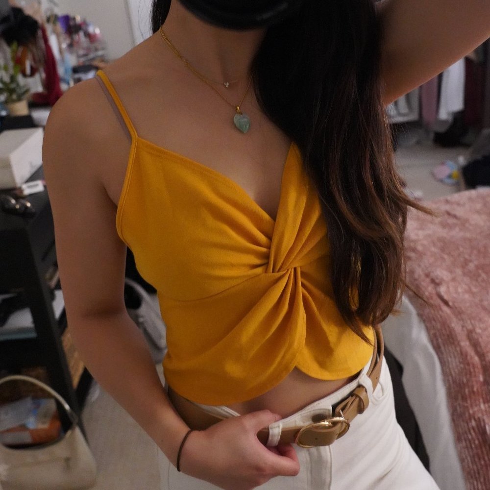 Zara Yellow Ruched Crop Tank Top